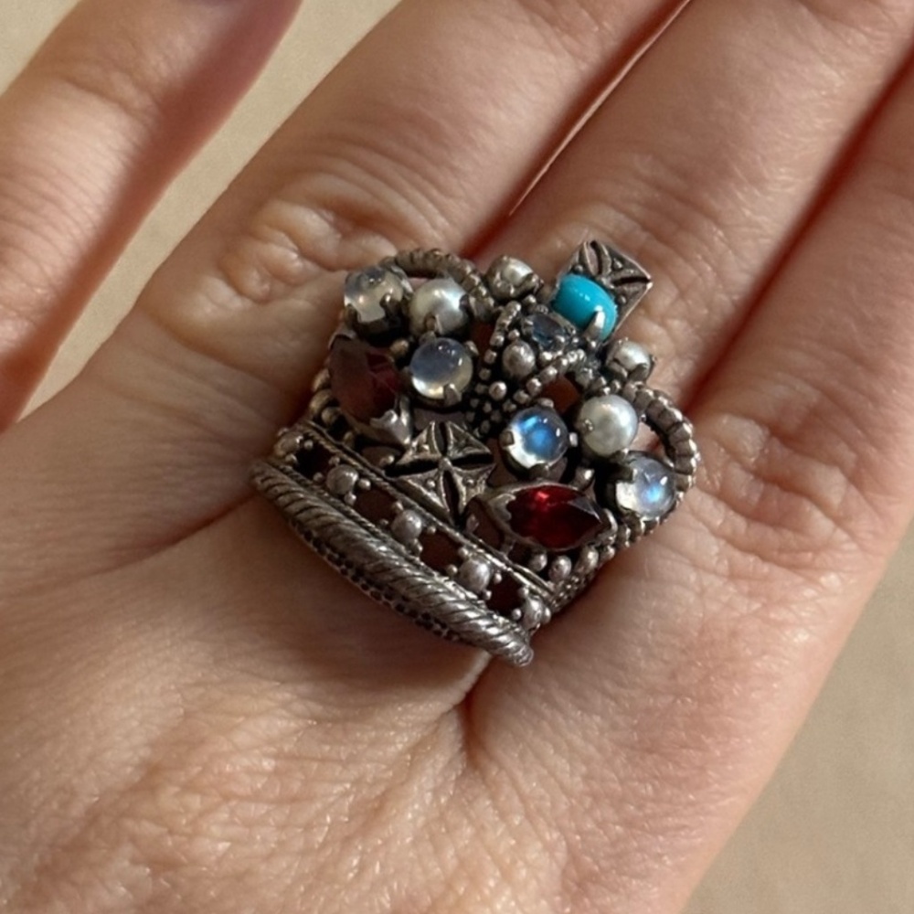 Vintage Nicky Butler 925 Sterling Silver Multi Gemstone Crown Ring Size 9